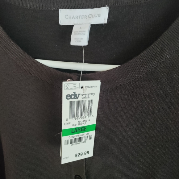 NWT Charter Club rich truffle L women's sweater - Picture 5 of 5